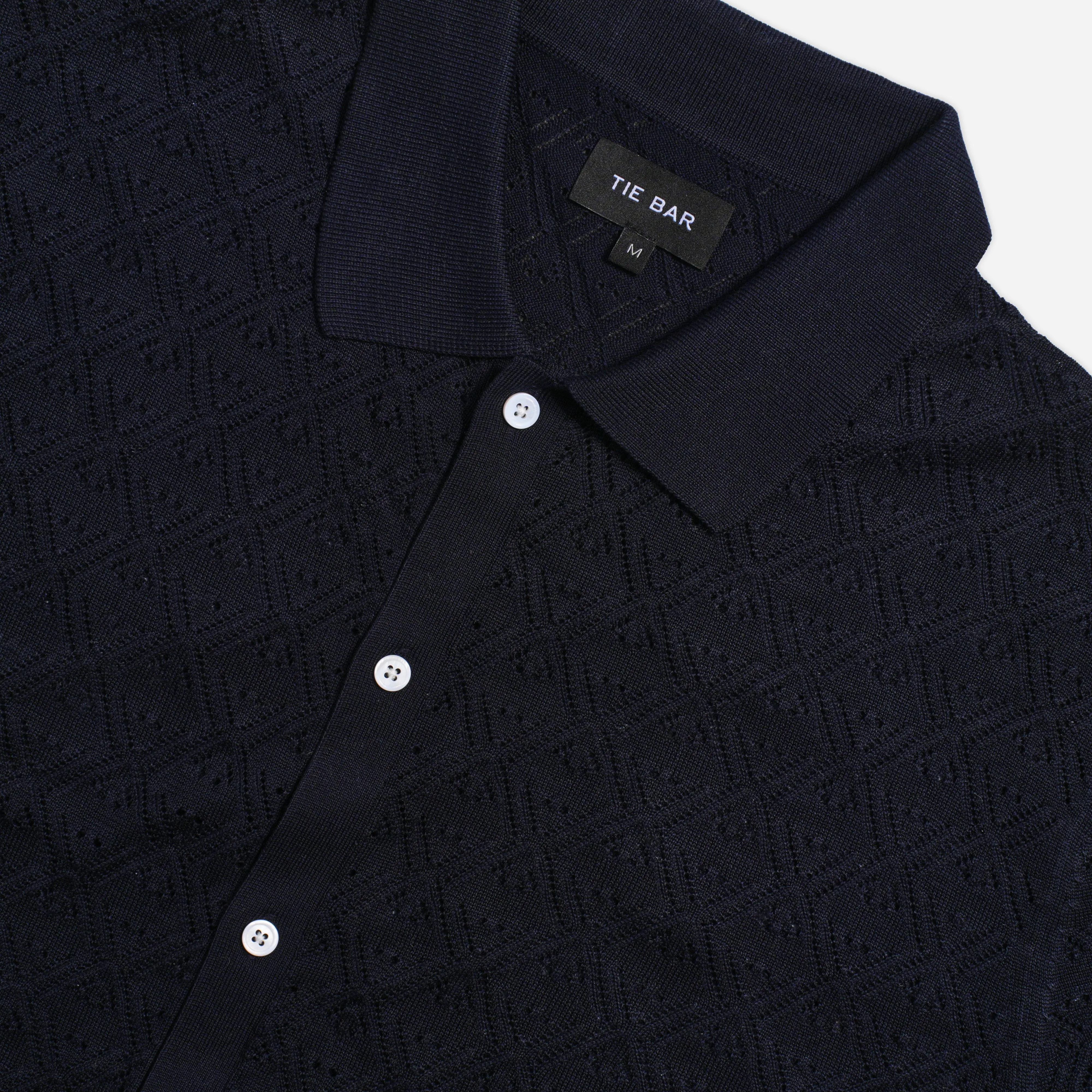 Full Placket Pointelle Navy Polo