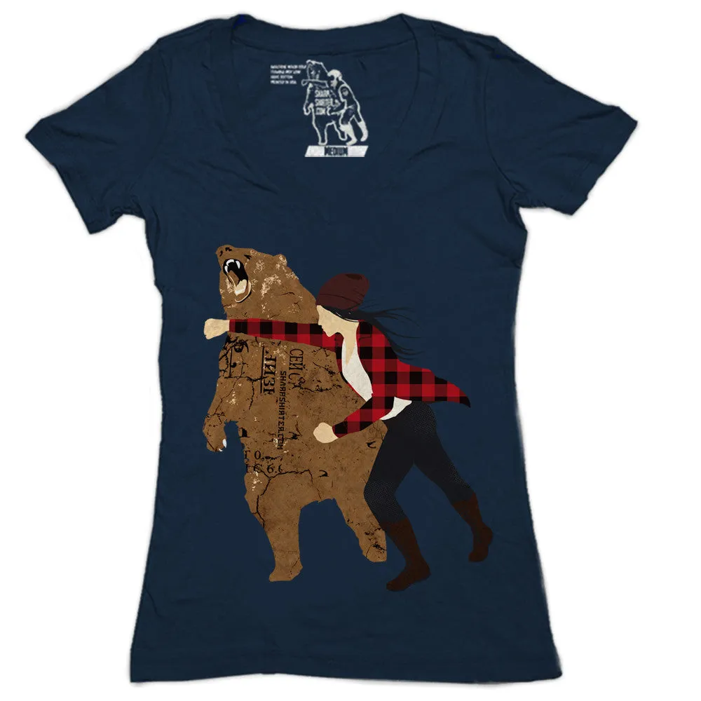 Girl Bear Punch Women's Graphic Tee Deep V-Neck