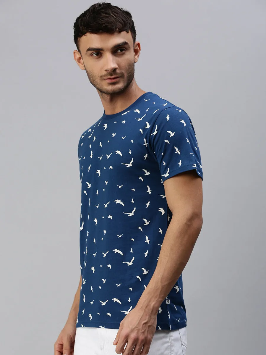 Graphic Printed Round Neck Casual T-Shirt Navy GT31