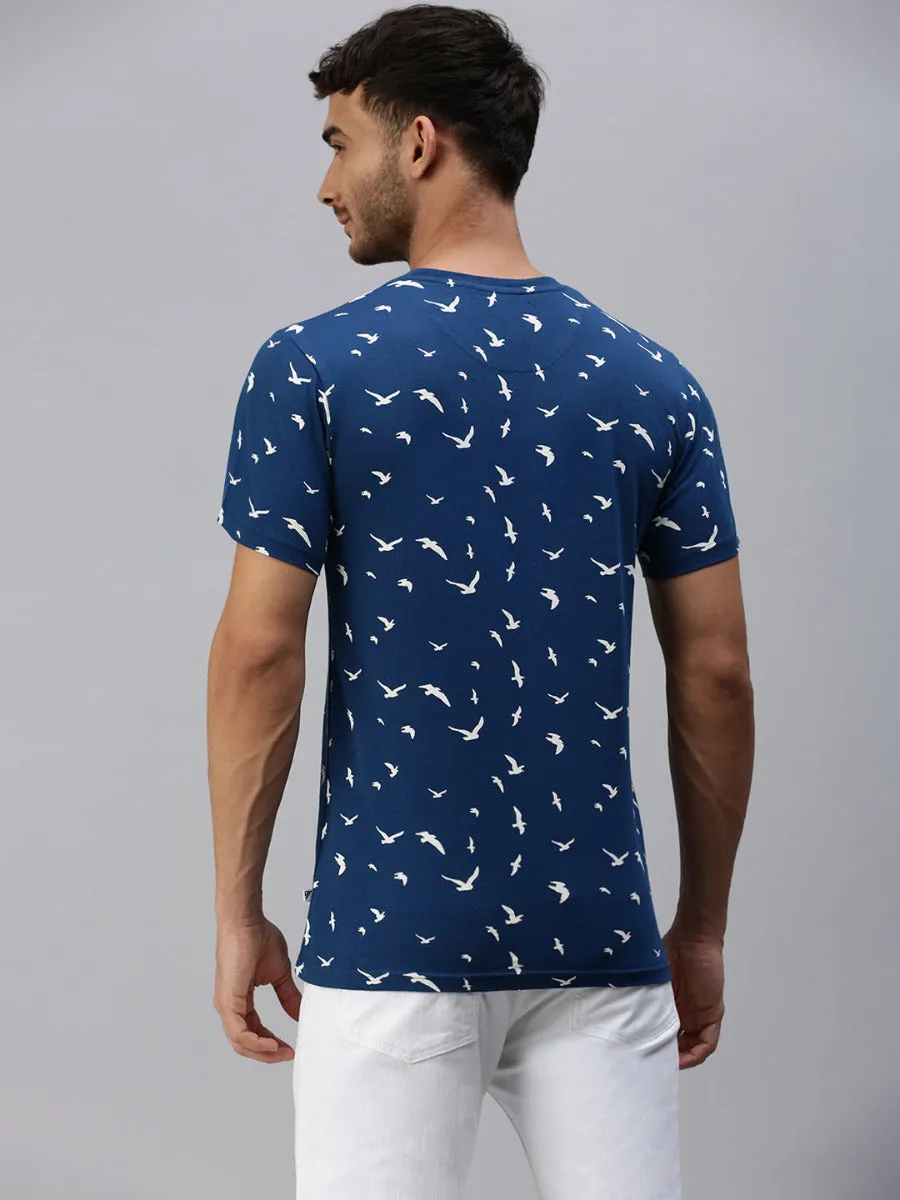 Graphic Printed Round Neck Casual T-Shirt Navy GT31