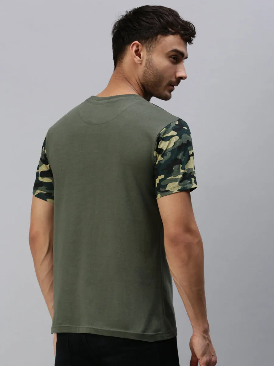 Graphic Printed Round Neck Casual T-Shirt With Pocket Green GT32