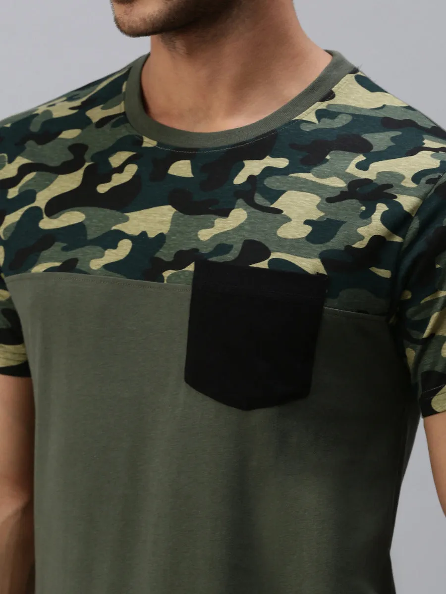 Graphic Printed Round Neck Casual T-Shirt With Pocket Green GT32