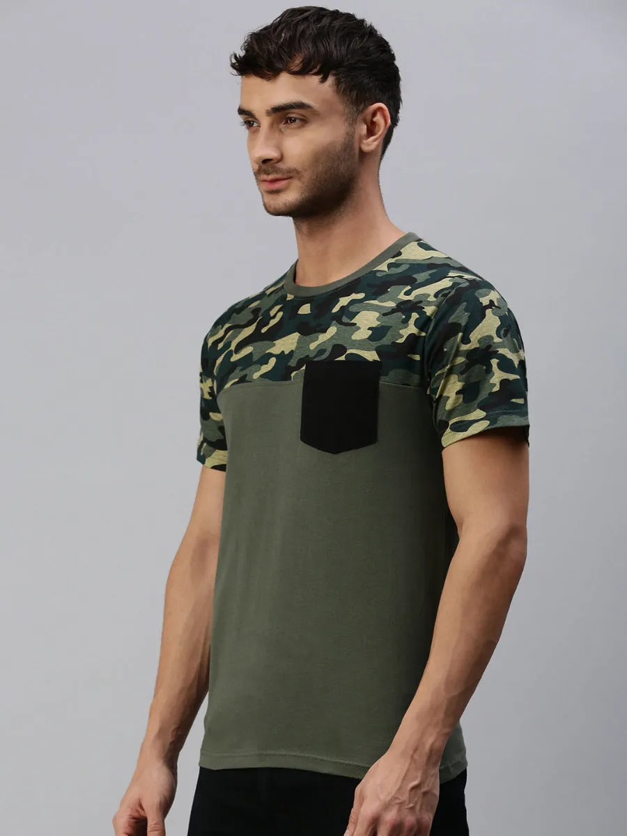 Graphic Printed Round Neck Casual T-Shirt With Pocket Green GT32