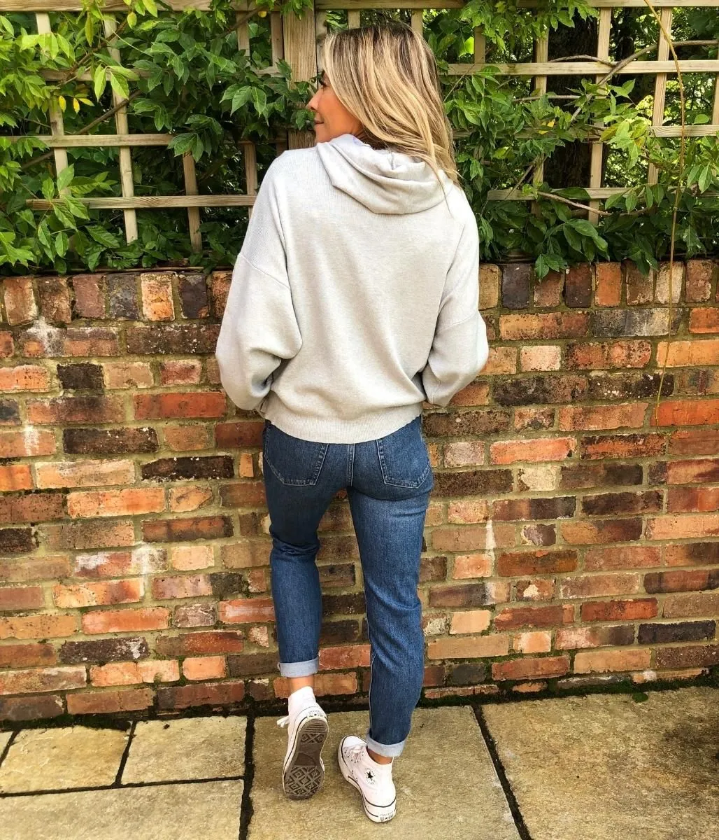 Grey Knitted Hooded Jumper