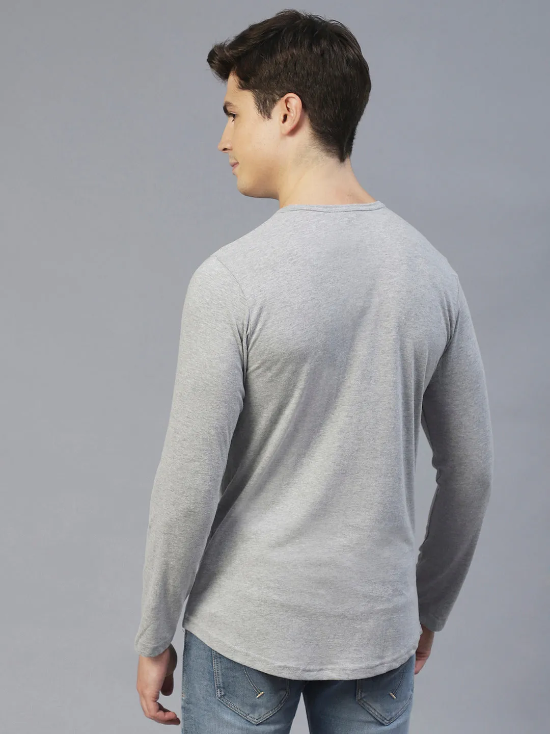 Grey Printed Round Neck T-Shirt