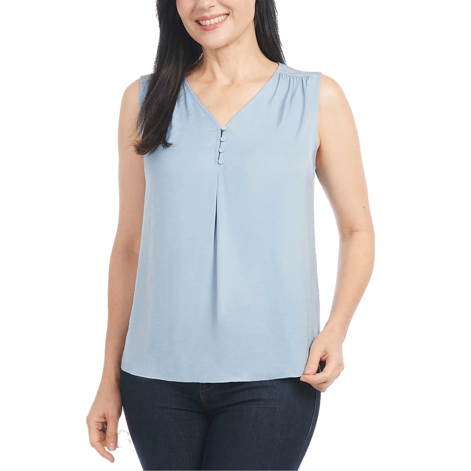 Hilary Radley Women's Sleeveless V-Neck Lightweight Blouse Top