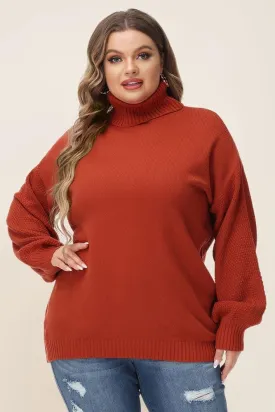 HN Women Plus Size Lantern Sleeve Sweater Loose Fit Turtleneck Pullover Knitwear