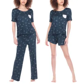 Honeydew Women's Floral Print PJ Ultra Soft 3-Piece Tee Pants & Shorts Lounge Pajama Set