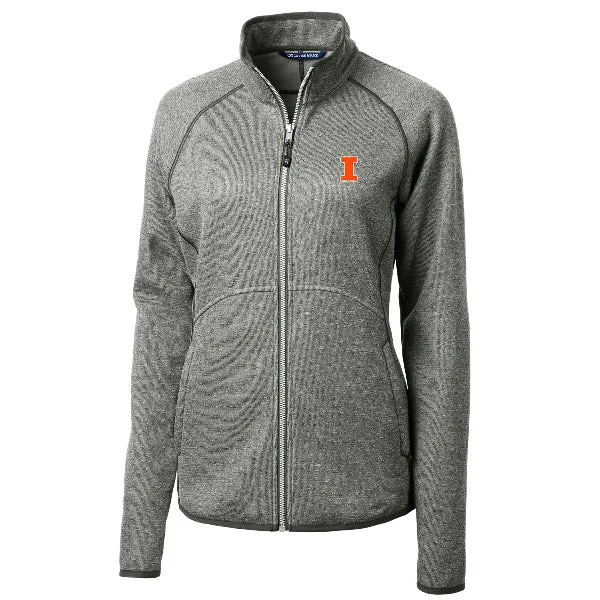 Illinois Fighting Illini Cutter &amp; Buck Women's Grey Mainsail Sweater Knit Full Zip Jacket