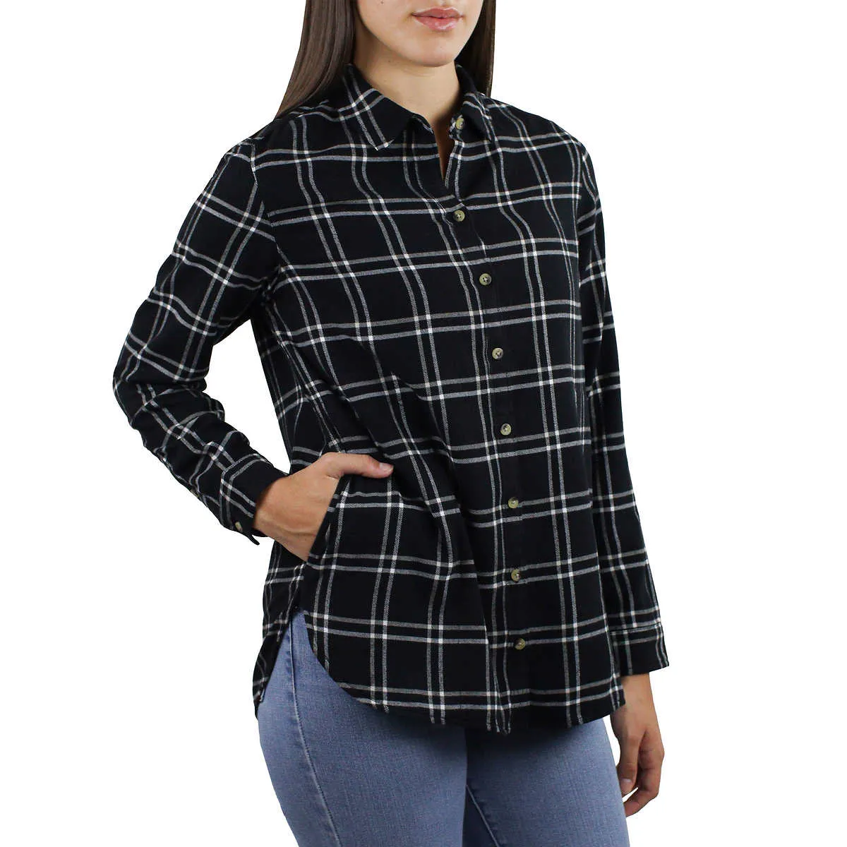 Jachs Girlfriend Women's' Super Soft Flannel Side Pockets Button Front Shirt