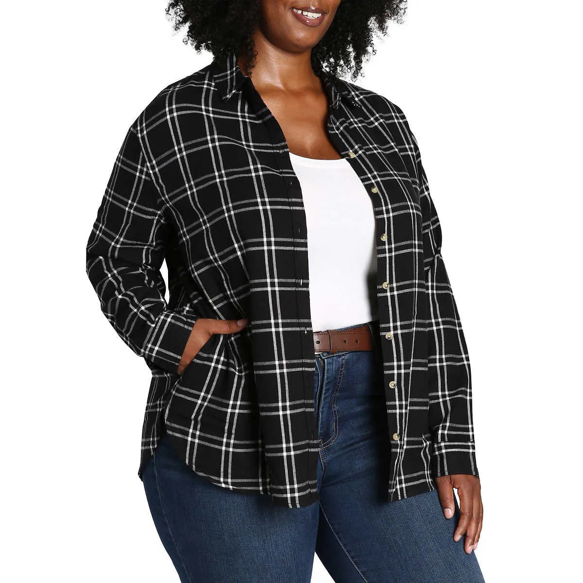 Jachs Girlfriend Women's' Super Soft Flannel Side Pockets Button Front Shirt