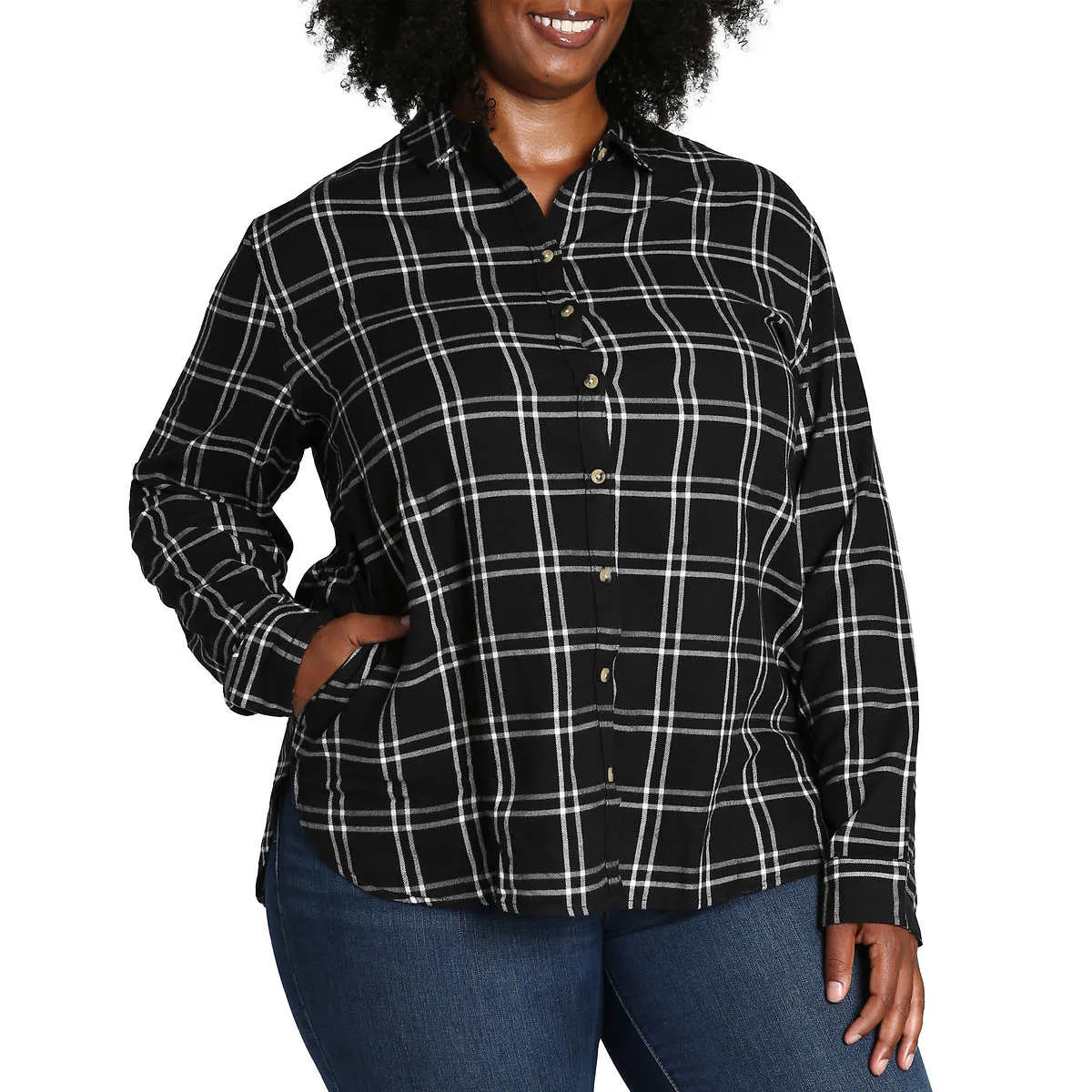 Jachs Girlfriend Women's' Super Soft Flannel Side Pockets Button Front Shirt