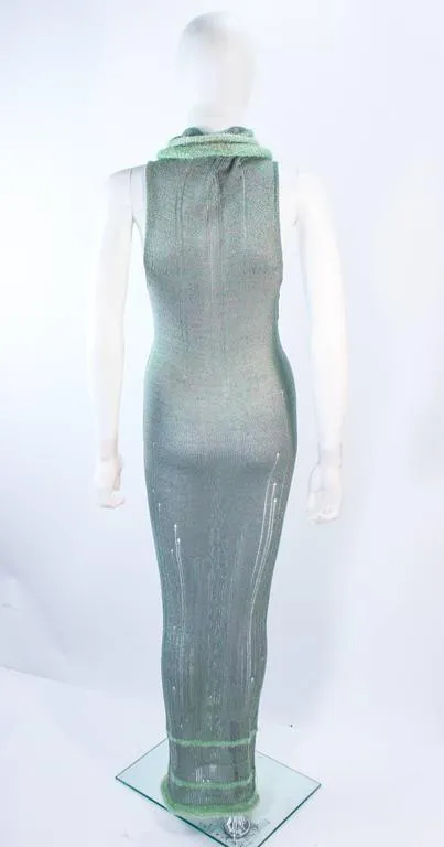 KORBOL 2005 Aqua Iridescent Knit Sheer Maxi Dress Size 4