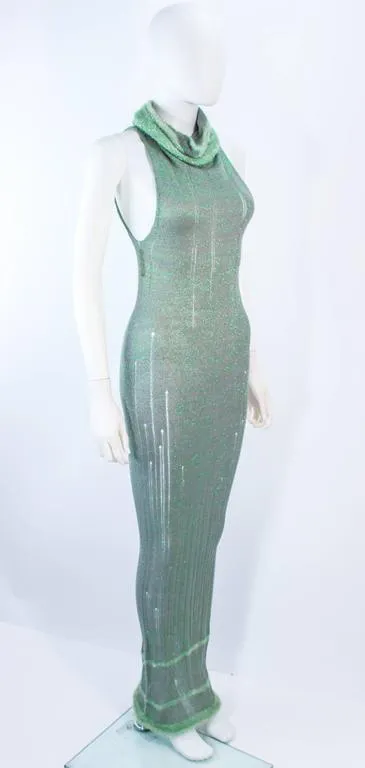 KORBOL 2005 Aqua Iridescent Knit Sheer Maxi Dress Size 4