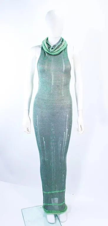 KORBOL 2005 Aqua Iridescent Knit Sheer Maxi Dress Size 4