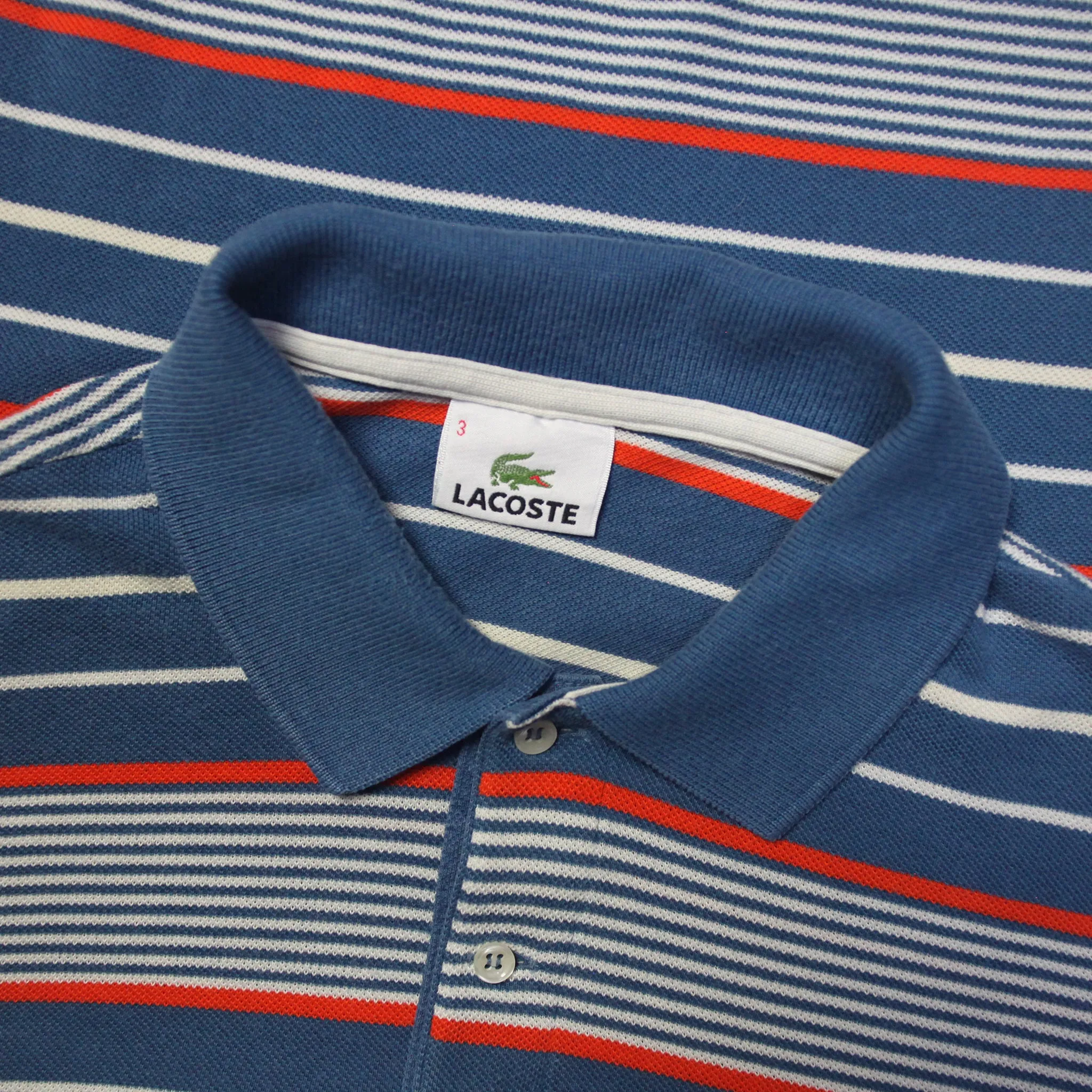 Lacoste Striped Pique Cotton Polo Shirt circa 2000's