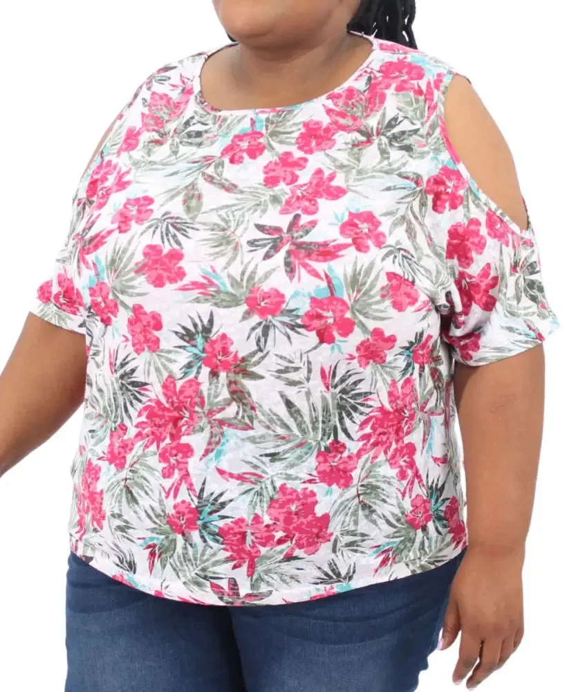 Ladies Printed Cold Shoulder Top