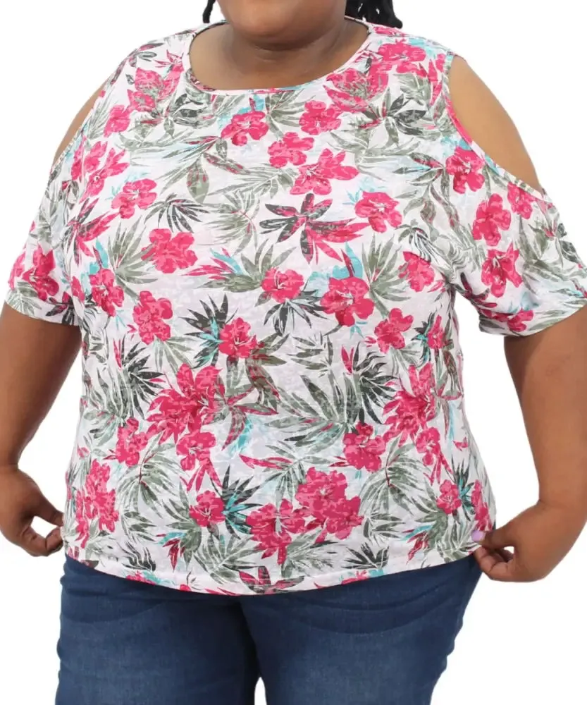 Ladies Printed Cold Shoulder Top