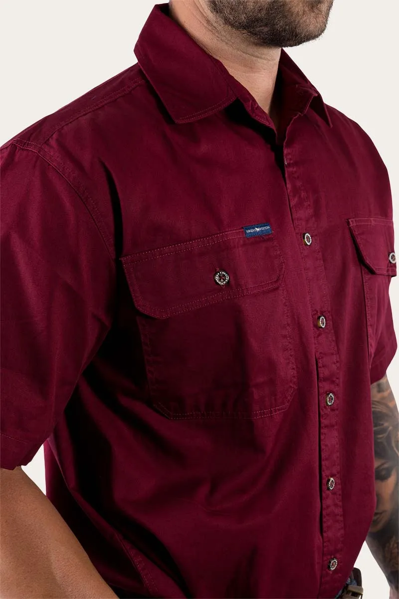 Lake Argyle Mens Short Sleeve Full Button Work Shirt - Burgundy