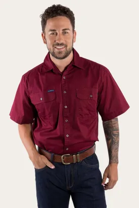 Lake Argyle Mens Short Sleeve Full Button Work Shirt - Burgundy