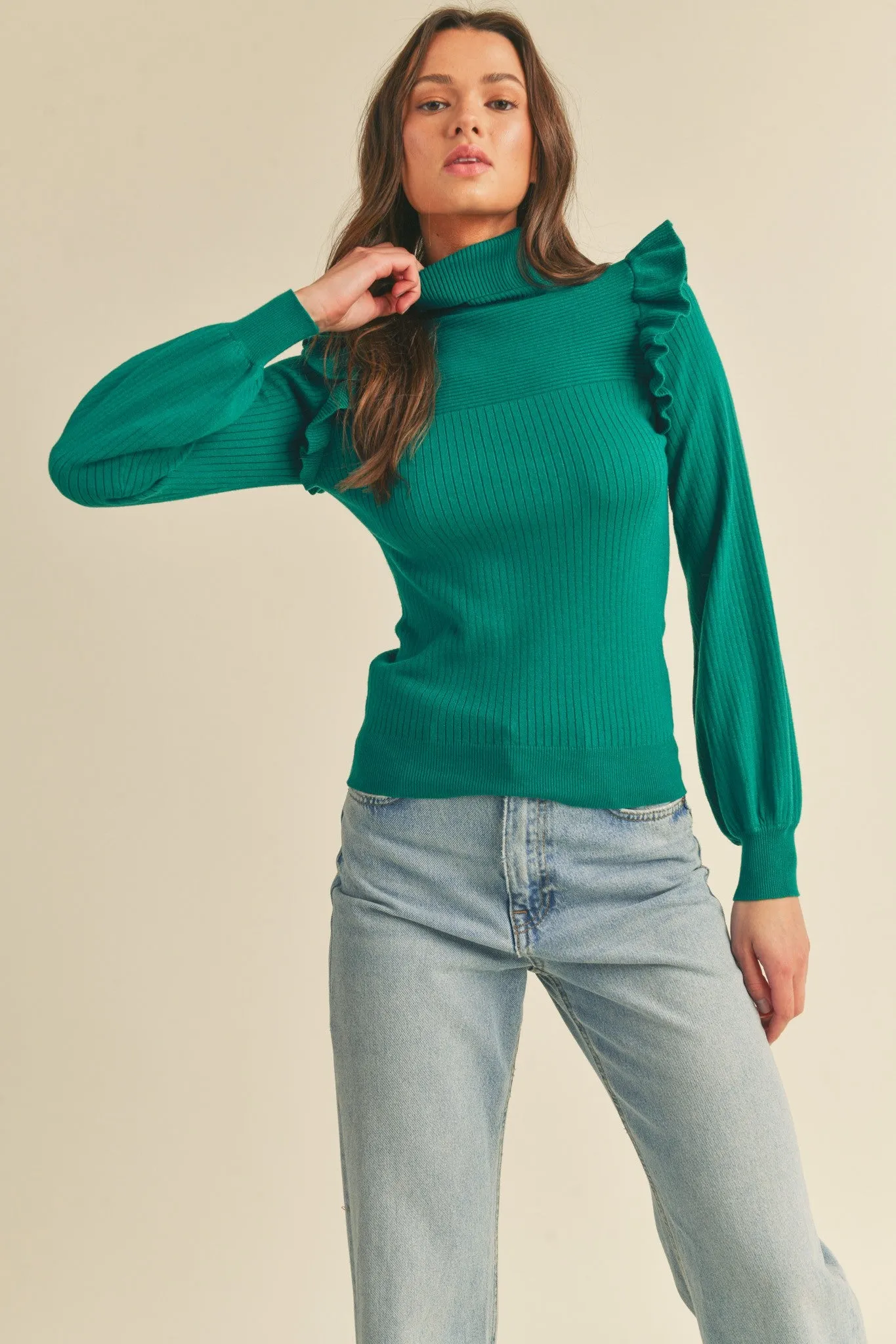 Marcy Ruffled Turtleneck Sweater