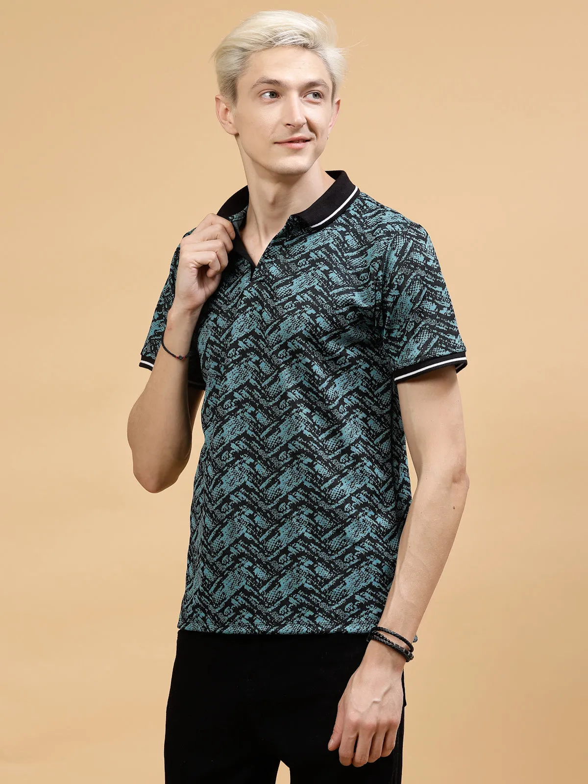 Men's Abstract Jacquard Polo High-Low T-Shirt