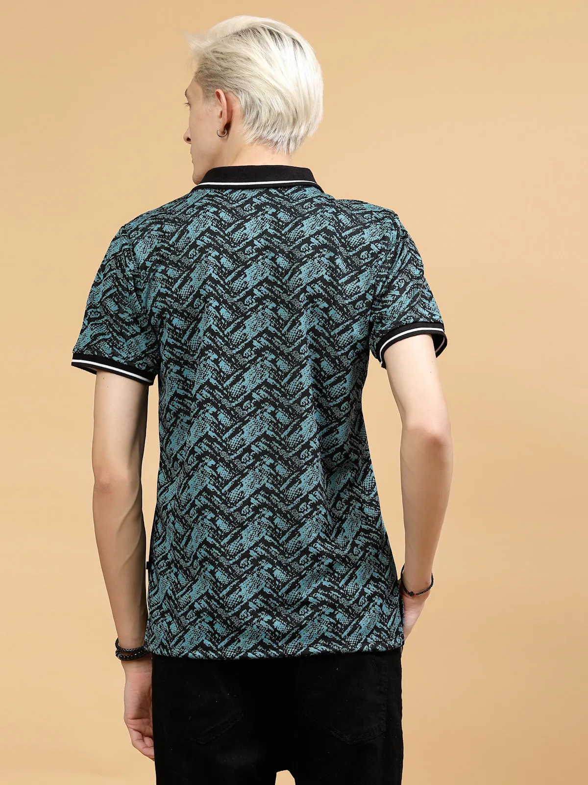 Men's Abstract Jacquard Polo High-Low T-Shirt