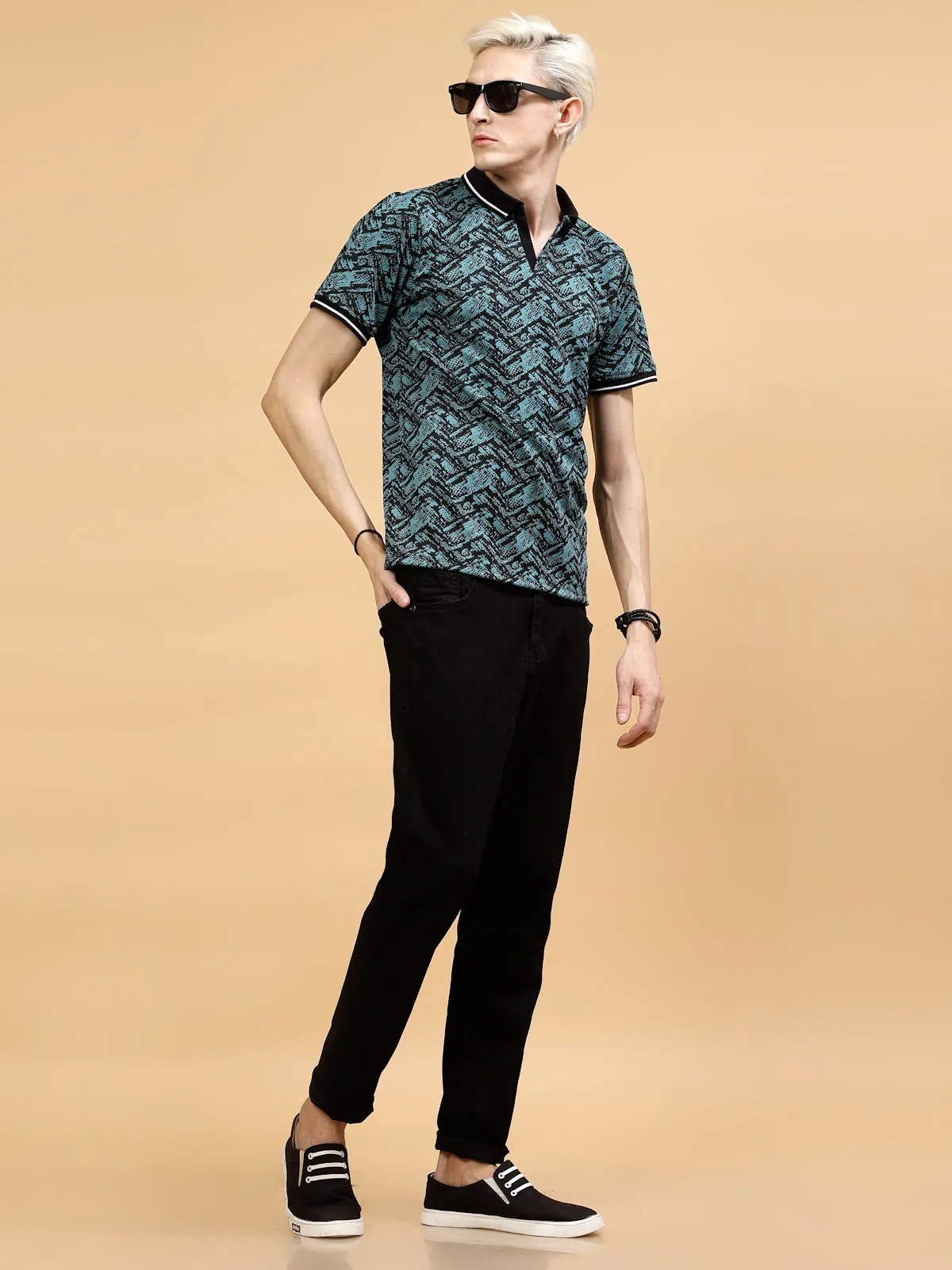 Men's Abstract Jacquard Polo High-Low T-Shirt