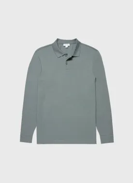 Men's Long Sleeve Piqué Polo Shirt in Smoke Green