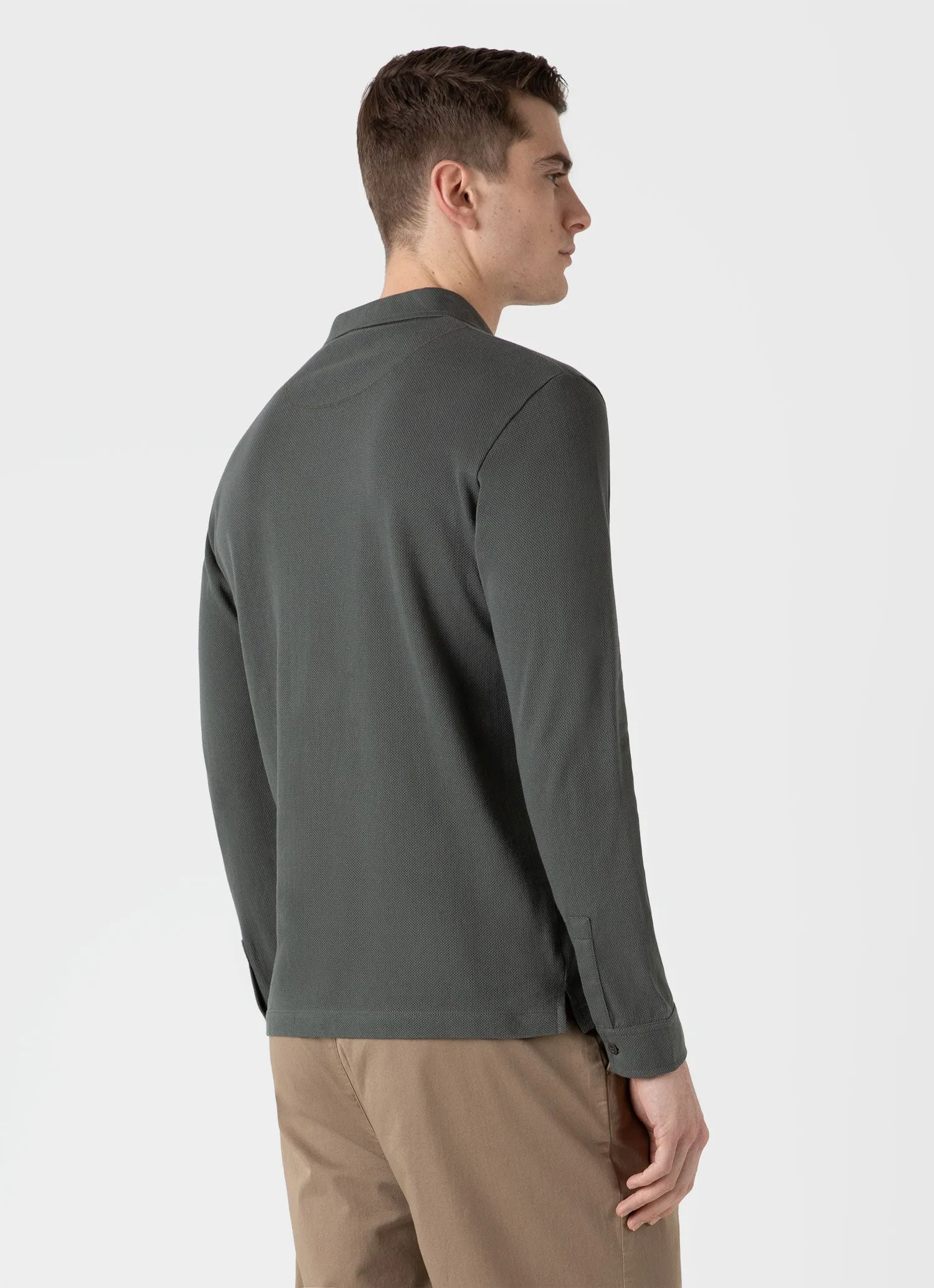 Men's Long Sleeve Riviera Polo Shirt in Drill Green