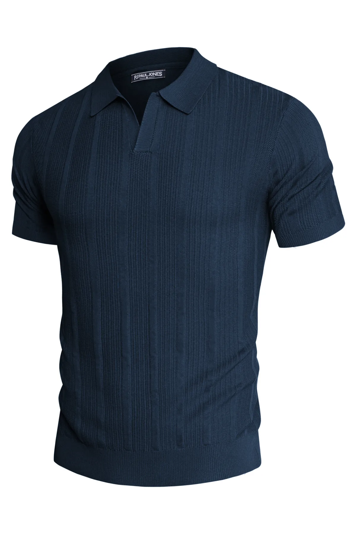 Mens Polo Shirts Textured Knit V-Neck Golf Polo Shirts