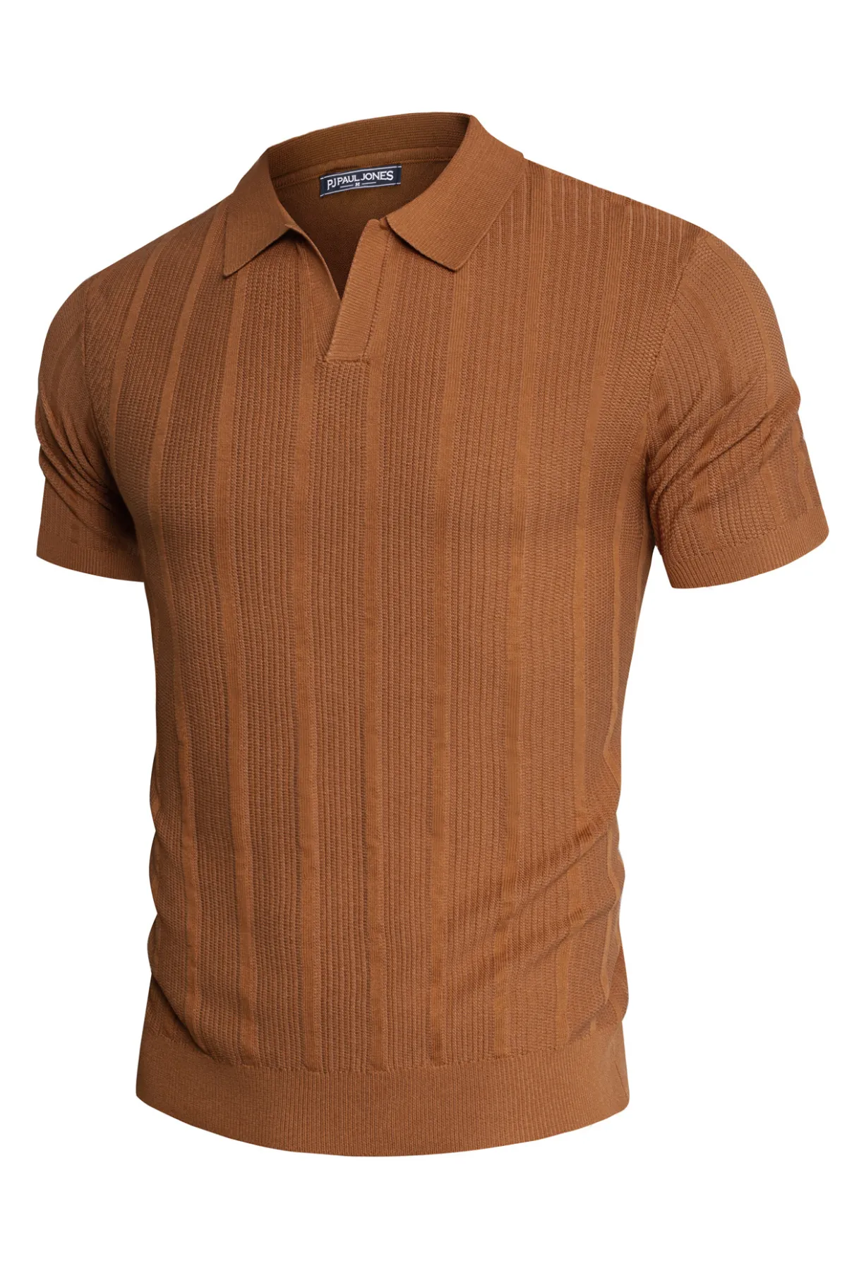 Mens Polo Shirts Textured Knit V-Neck Golf Polo Shirts