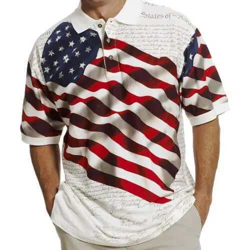 Men's Waving Flag Polo Shirt 100% Cotton Big and Tall