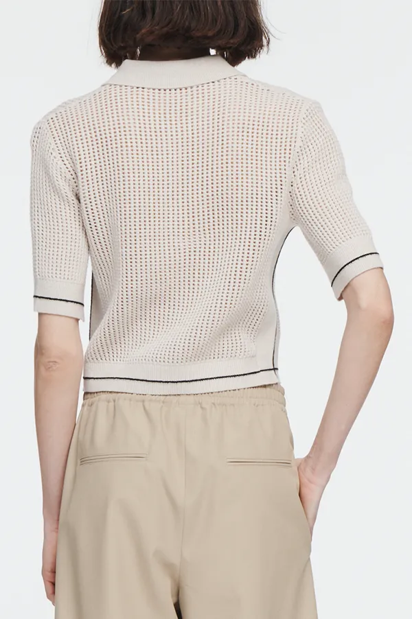 Mesh Short Sleeve Polo in Crema (Sold Out)