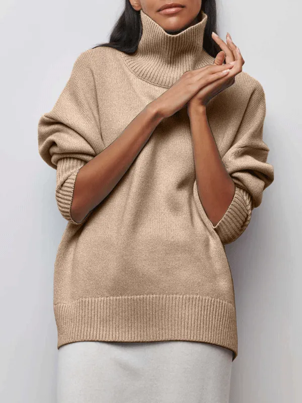 Mock Turtleneck Solid Color Loose Sweater