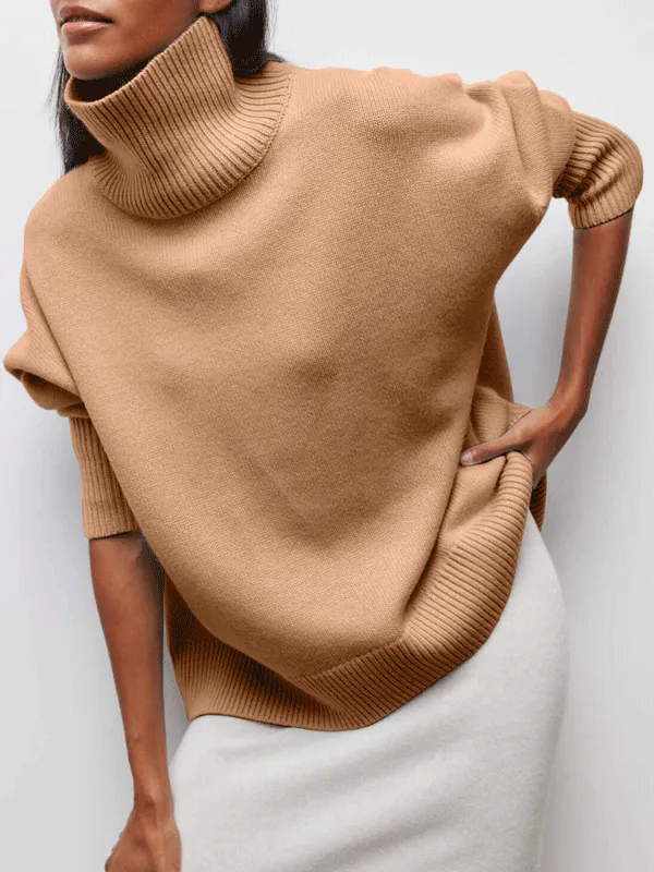 Mock Turtleneck Solid Color Loose Sweater