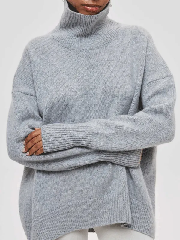 Mock Turtleneck Solid Color Loose Sweater