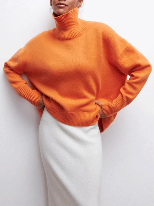 Mock Turtleneck Solid Color Loose Sweater