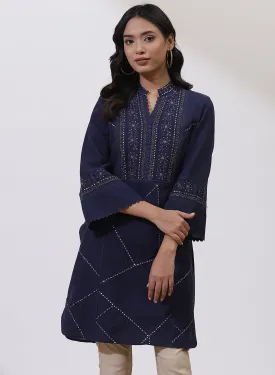 Navy Kurti With Delicate Embroidery