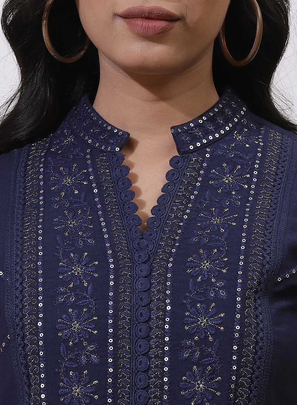 Navy Kurti With Delicate Embroidery