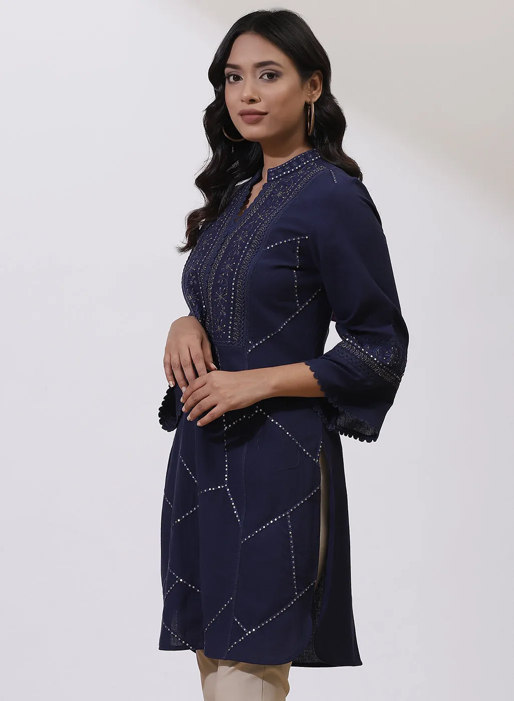 Navy Kurti With Delicate Embroidery