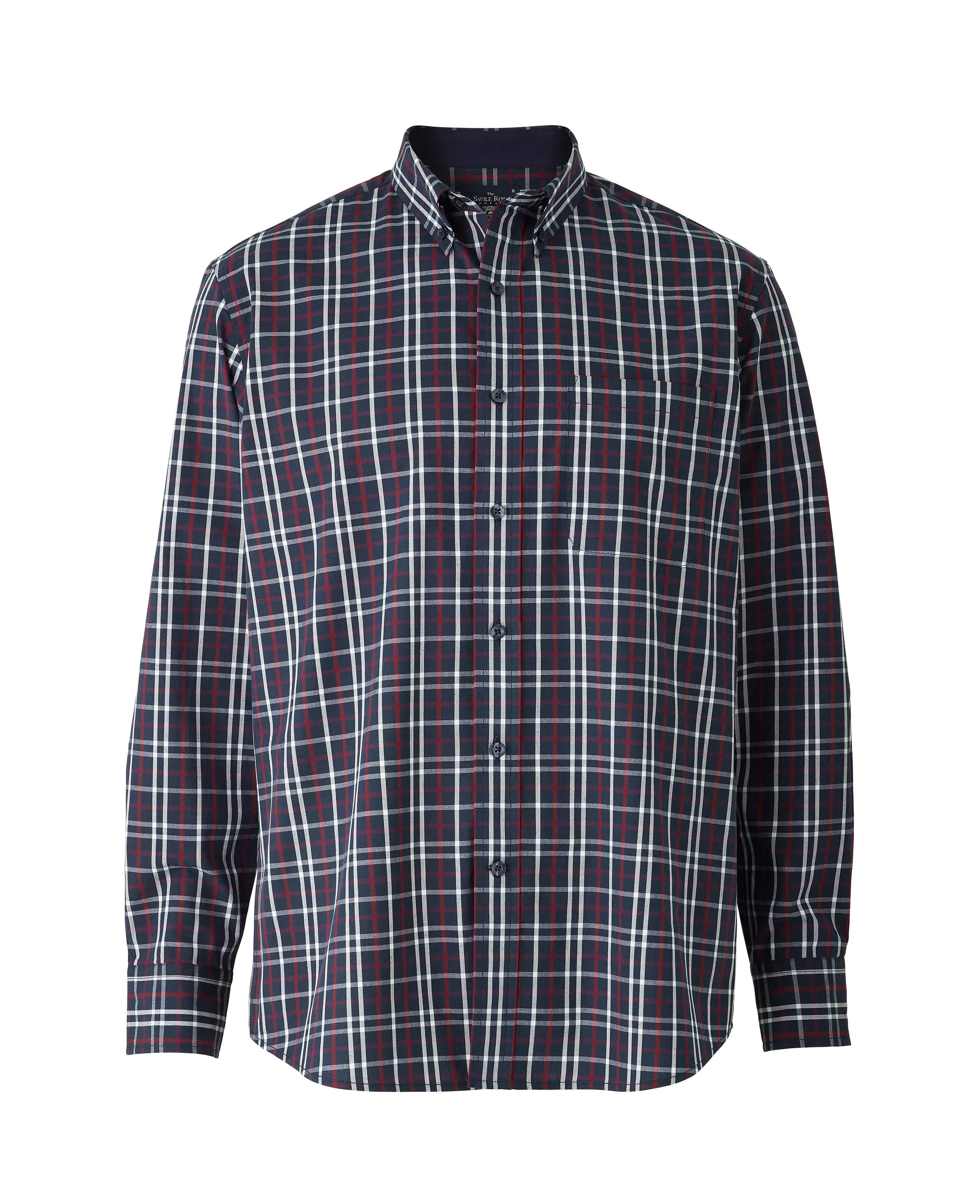 Navy White Burgundy Check Button-Down Shirt