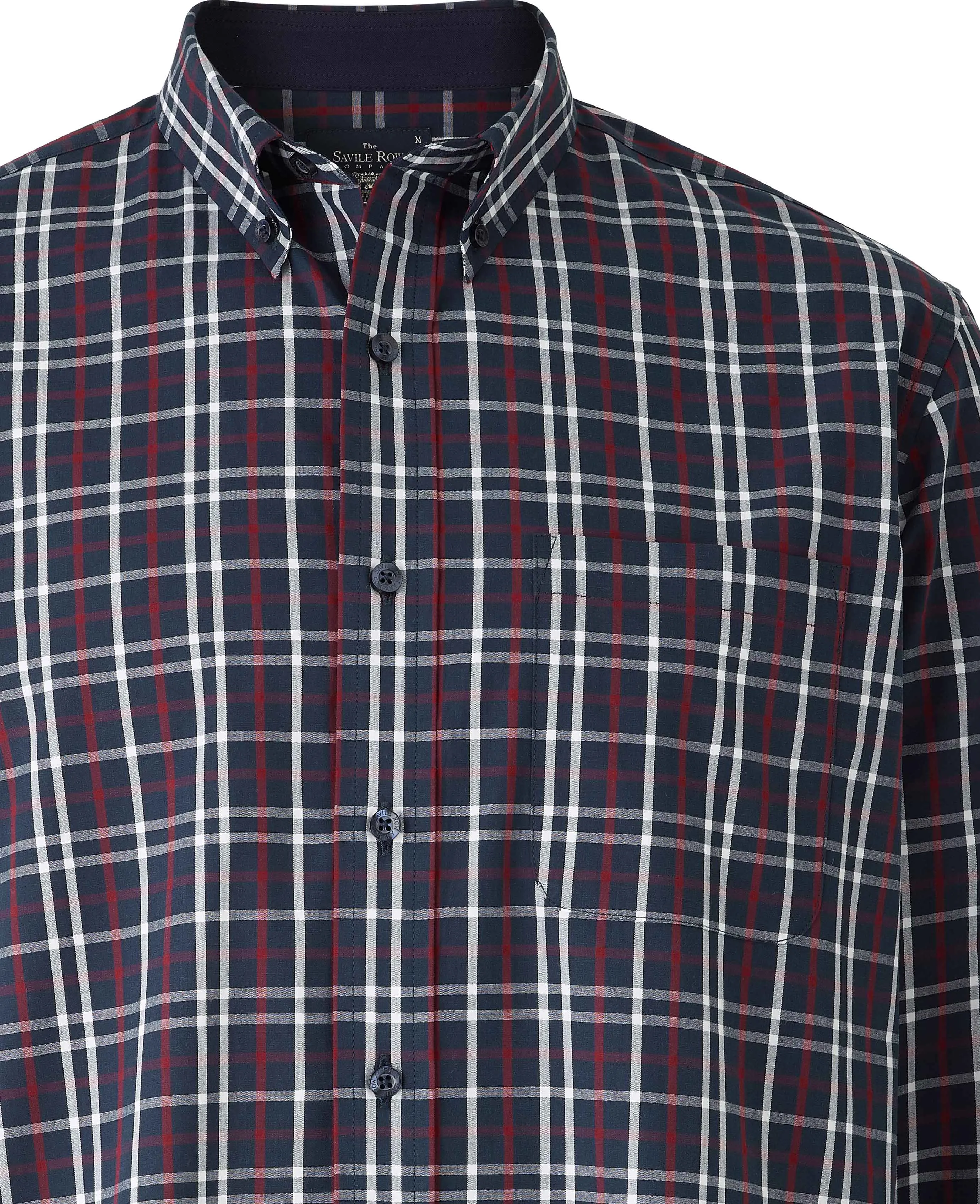 Navy White Burgundy Check Button-Down Shirt