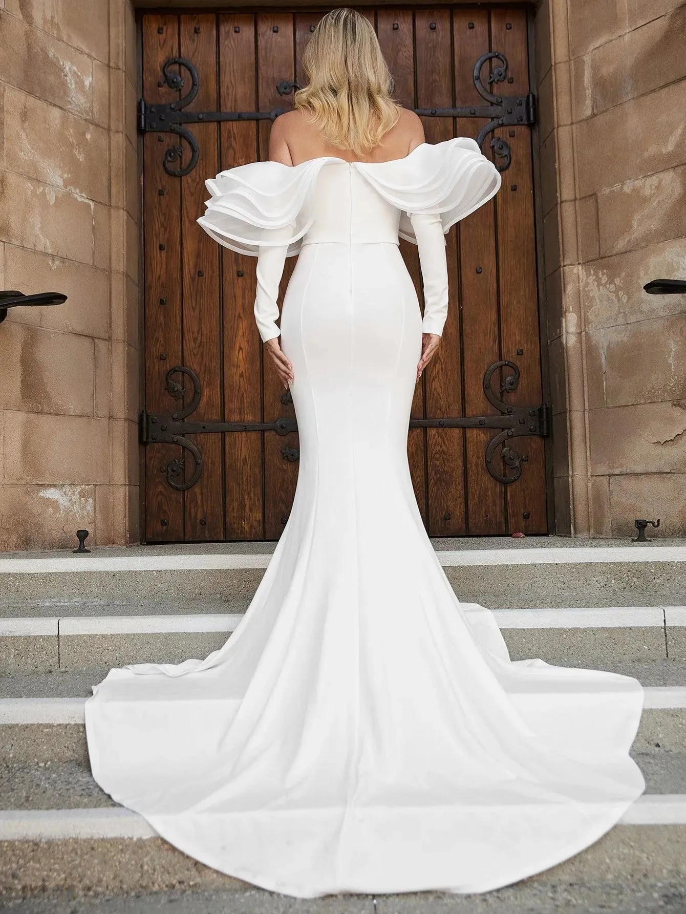 Off-Shoulder Wedding Dress With Dramatic Ruffle Detailing