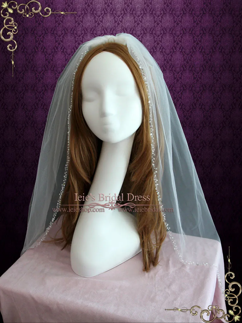 One Layer Fingertip Wedding Veil with Beaded Edge VG1063