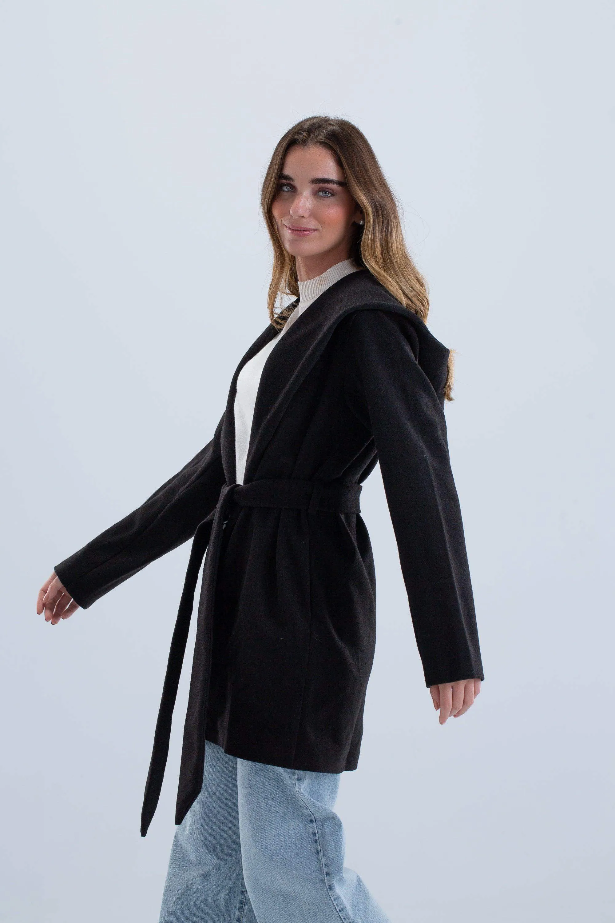 Open Neckline Hooded Coat