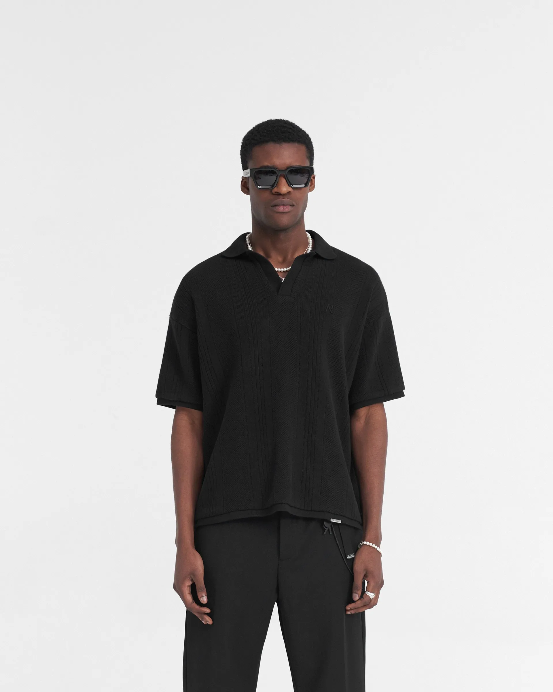 Open Stitch Polo - Black