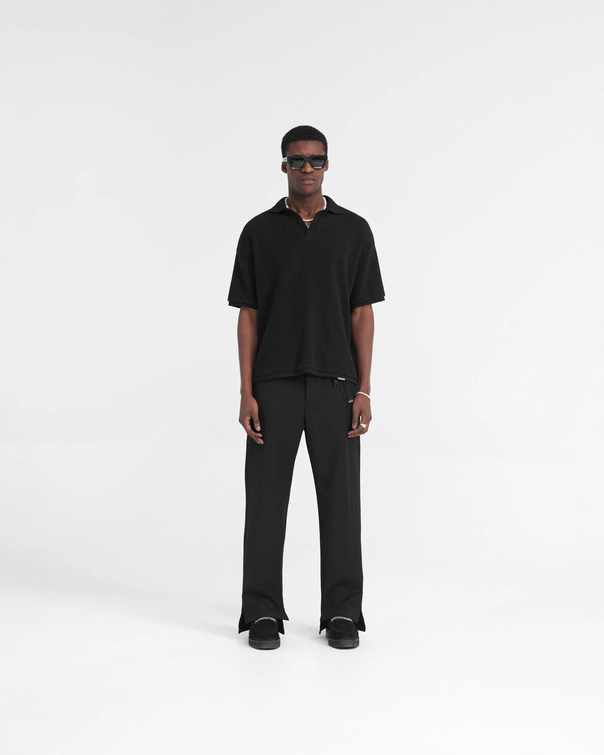 Open Stitch Polo - Black