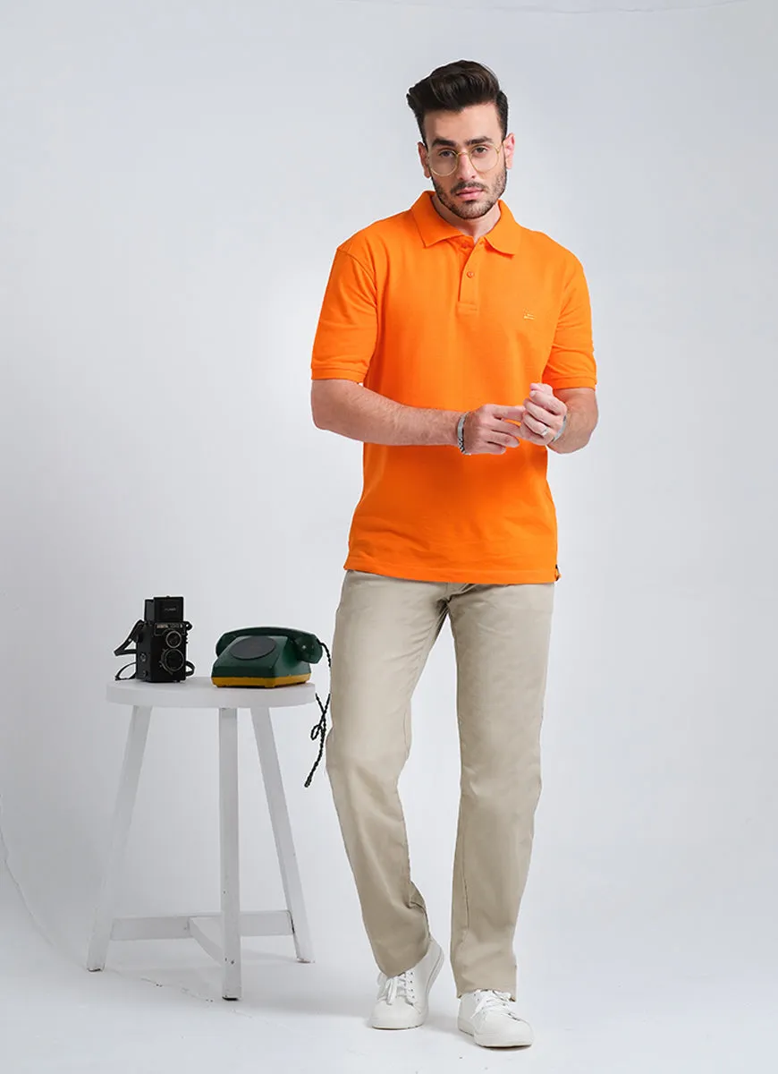 Orange Combed Cotton Regular Fit Polo Shirt