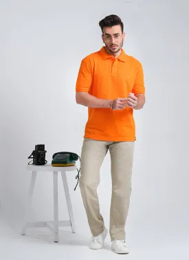 Orange Combed Cotton Regular Fit Polo Shirt